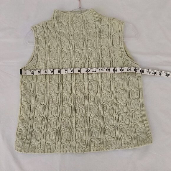 Jeanne Pierre Green Cable Knit Sleeveless Sweater 100% Cotton - Picture 4 of 5